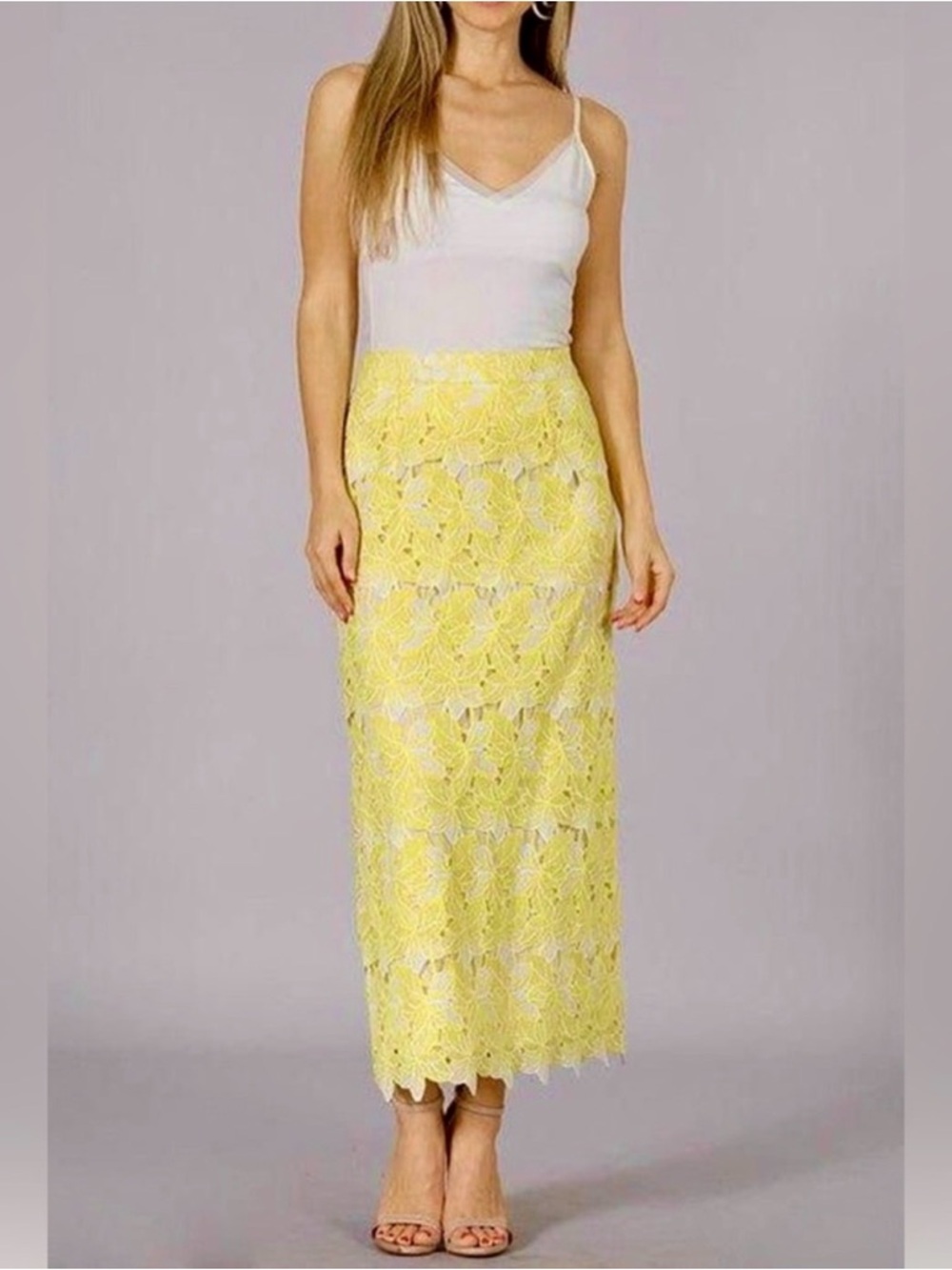 Sunday in Brooklyn Lemon Lace Midi Skirt